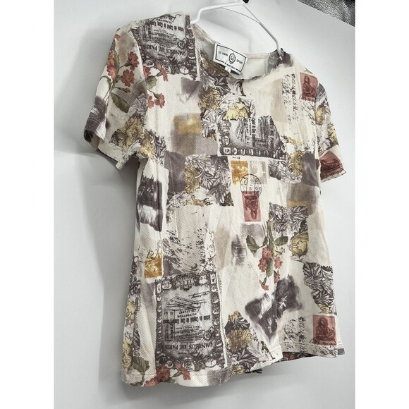 St. John Sport Blouse S USA Open Knit Travel Postage Stamp Preppy Casual Summer - Picture 3 of 10